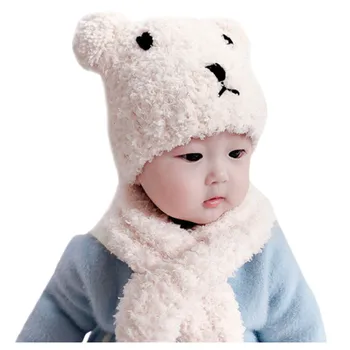 

Baby Hats 2Pcs Toddler Girls Boys Cartoon Winter Warm Knitted Cap+Scarf Keep Warm Set Newborn Photography Props bonnet enfant