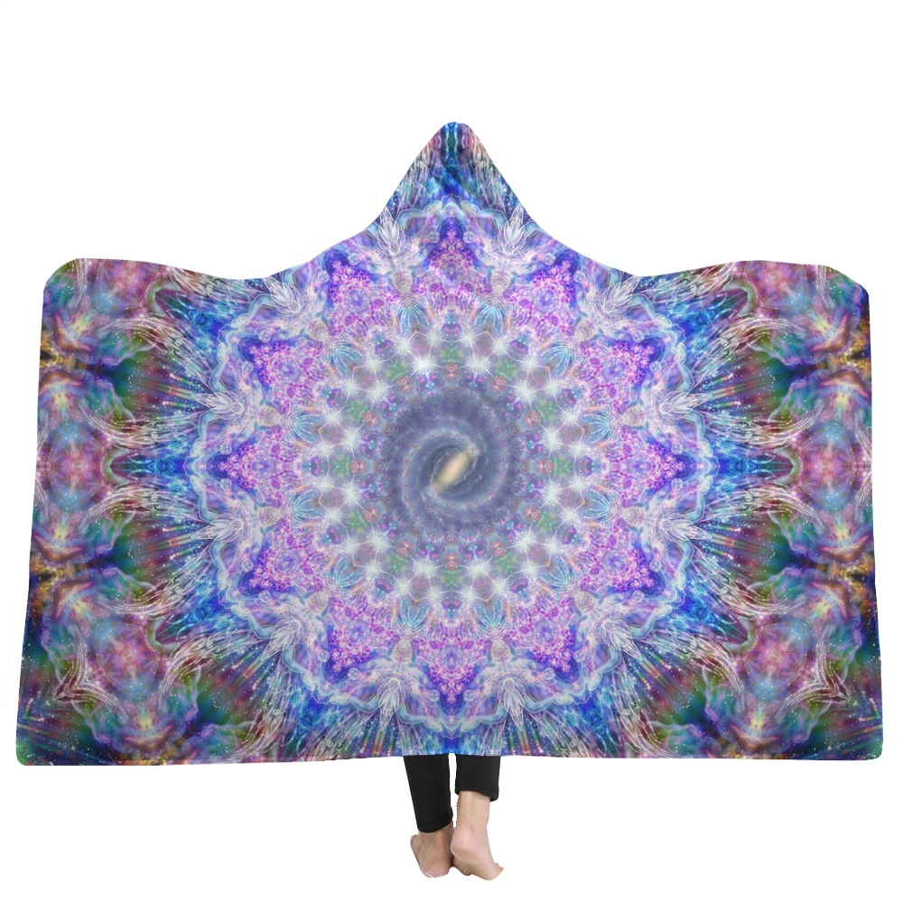 

Wearable Fleece Hoodie Blankets 3D mandala print Hooded Blanket For Adults Bed sofa throw Hooded Blanket for hotel travelling
