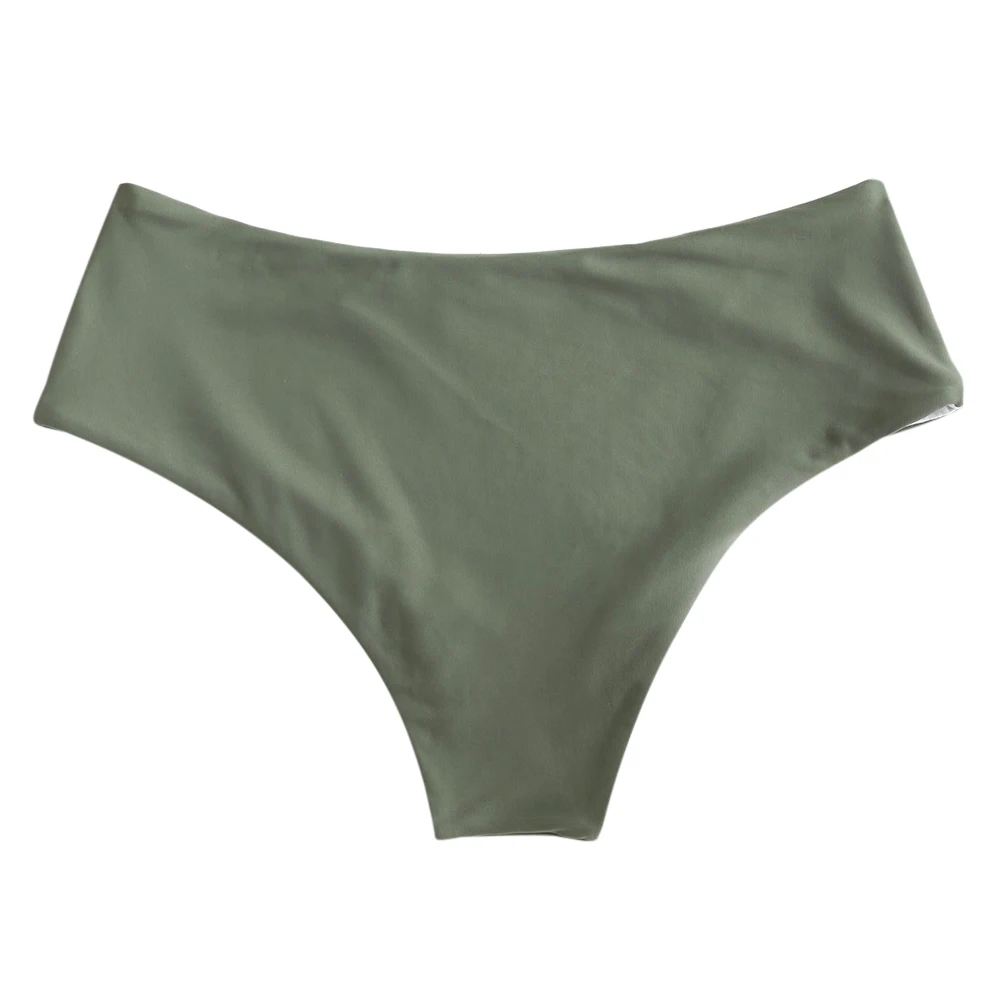 ZAFUL 2020 Solid Mid Rise Bikini Bottom Women Camouflage Green Bikini Briefs Ladies Middle Waist Beach Swim Briefs Basic Simple