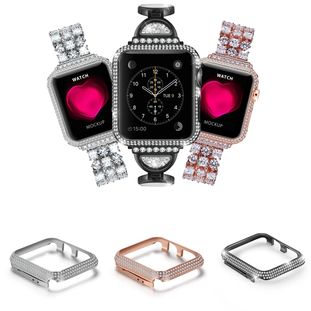 Алмазная Защитная крышка для наручных часов Apple watch 4 5 Чехол 40/44/38/42 мм