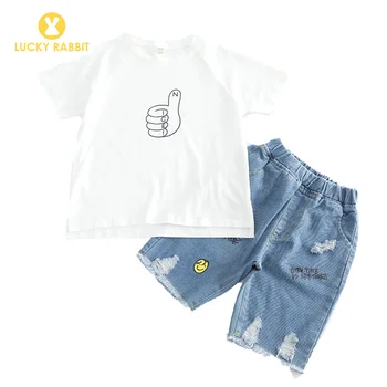 

2019 Designer Children Clothes Boy Clothing Sets Two Piece Suit White T-Shirt Jeans Children Kids Short Sets