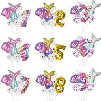 

7pcs/set Mermaid Digit Balloon Kits Decoration Foil Confetti Decorating Birthday Wedding Party Baby Shower Kids Toy Helium Globo