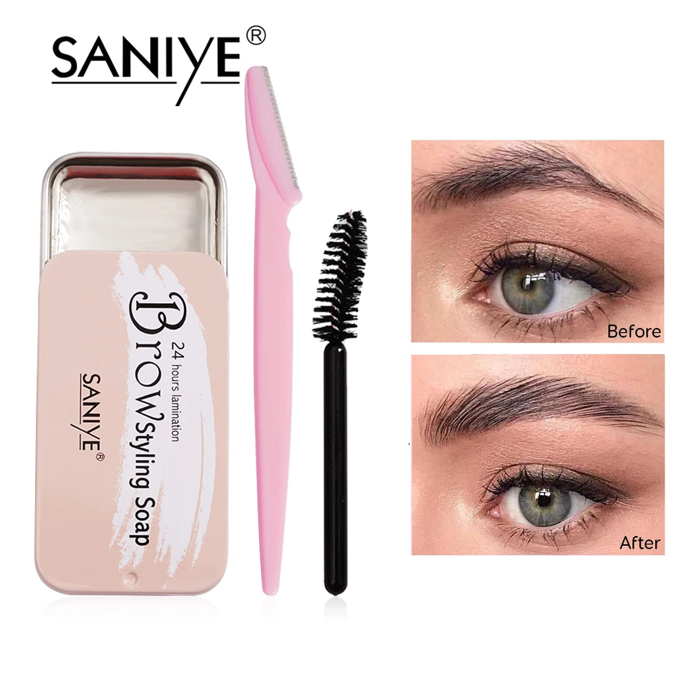 SANIYE 1Pc Eyebrow Soap Wax With Trimmer Fluffy Feathery Eyebrows