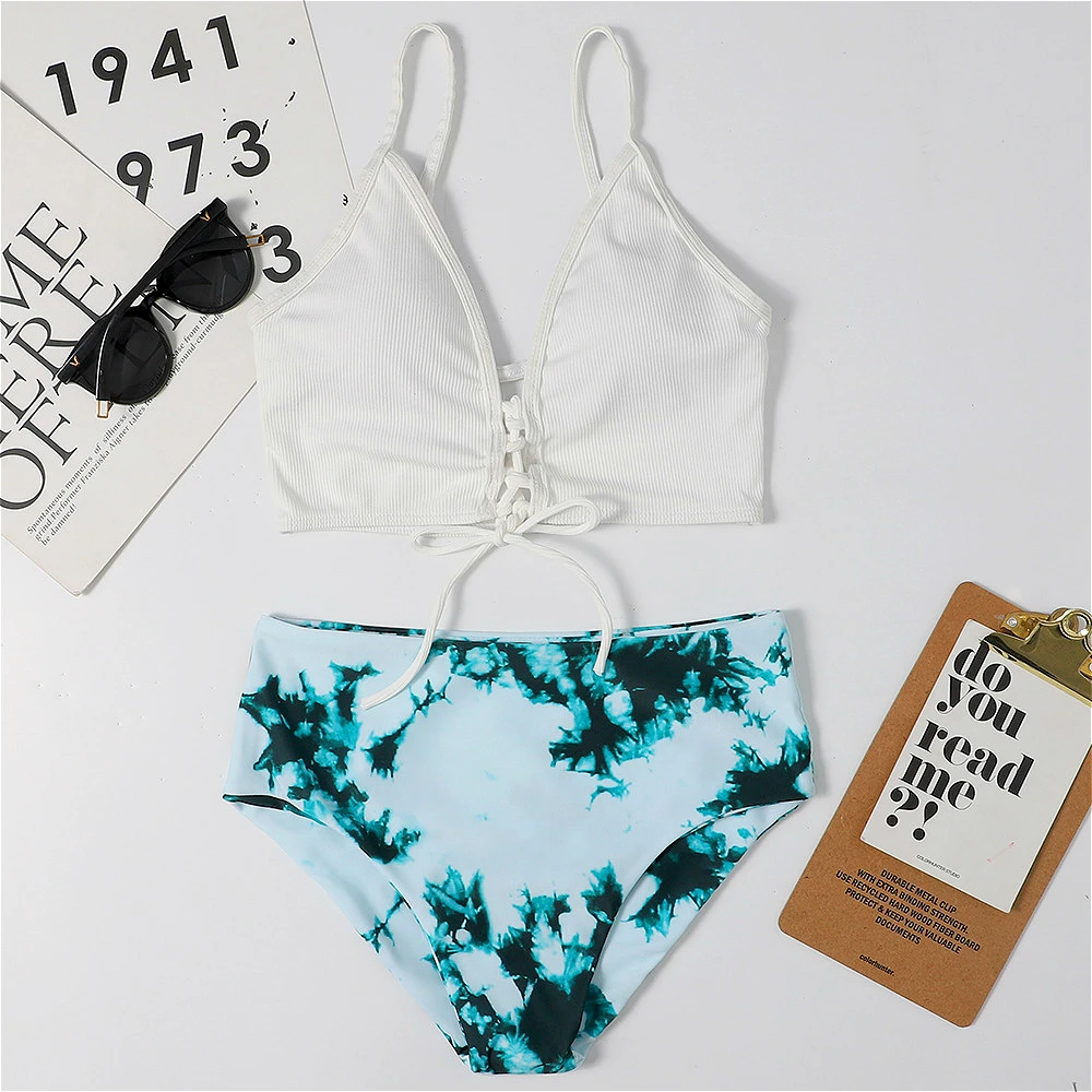 2022 Sexy Leaf Print Bikini Female Swimsuit Women Swimwear Thong Push Up Bikinis Set High Waist Swimming Suits for Bathing Suit | Женская