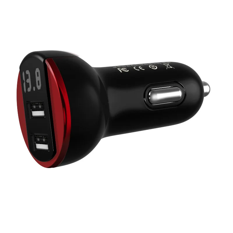 Автомобильное зарядное устройство 2.4A с двумя usb-портами, светодиодный дисплей, универсальное автомобильное зарядное устройство для мобильного телефона Xiaomi samsung S8 iPhone 6 6s 7 8 Plus Tablet - Тип штекера: black with red