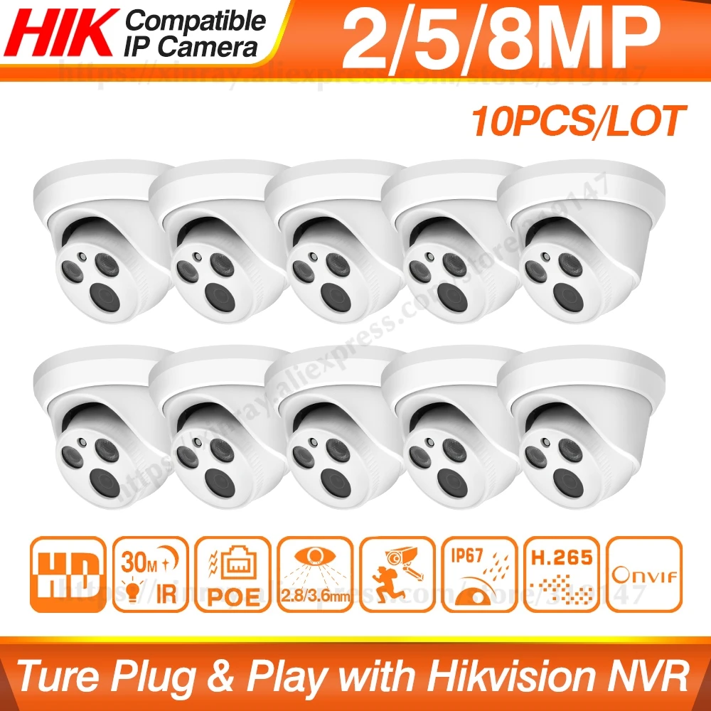 Купольная IP камера видеонаблюдения Hikvision 5 МП POE 8 Мп 1080P ИК 30 м ONVIF H.265 P2P 10 шт.|Камеры видеонаблюдения| |