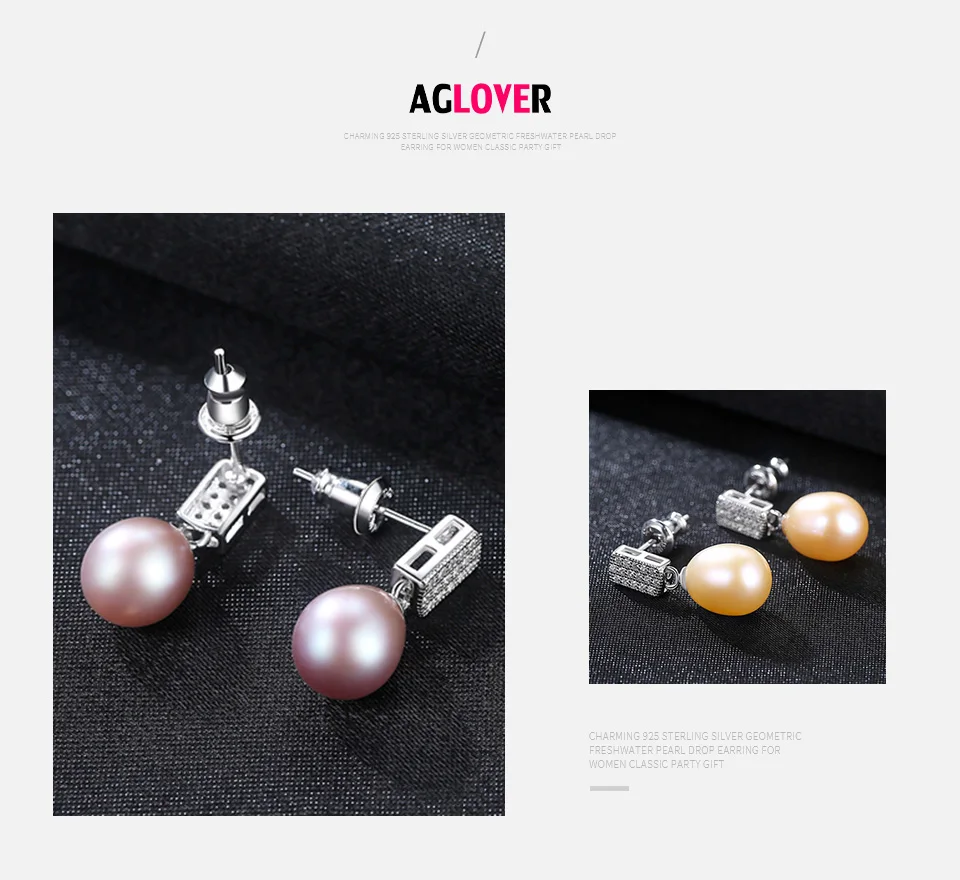 AGLOVER 925 Silver For Women Earring Zircon Inlay Earrings Natural Freshwater Pearl Earring Pearl Jewelry Women Party Lady Gift