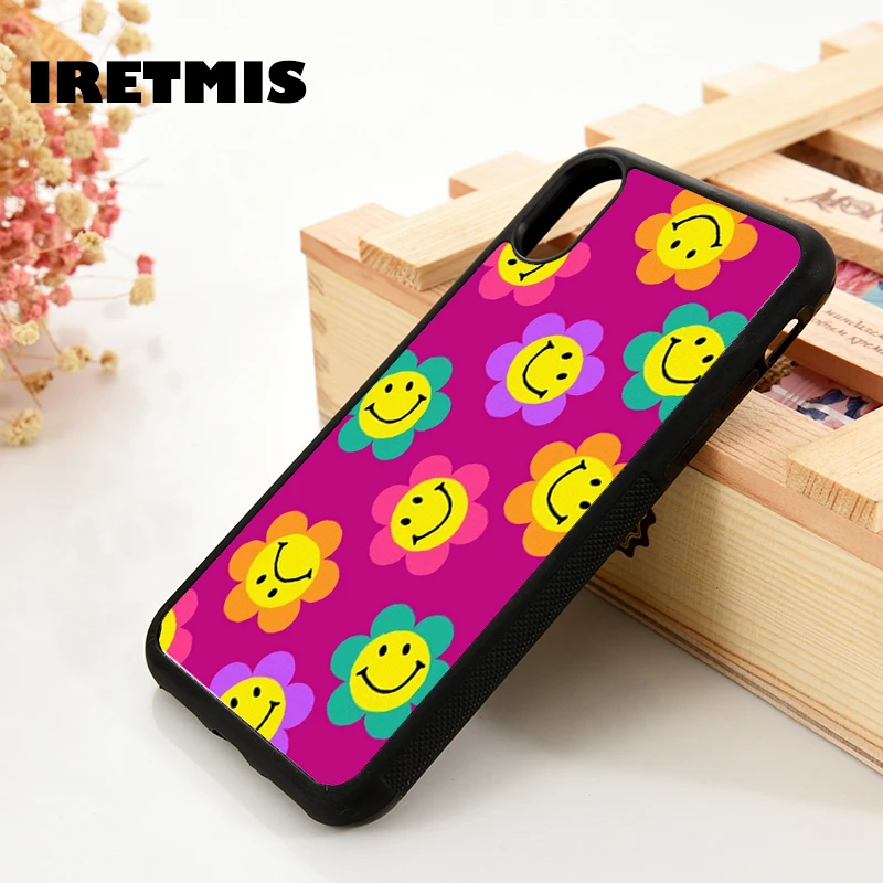

Iretmis 5 5S SE 6 6S Soft TPU Silicone Rubber phone case cover for iPhone 7 8 plus X Xs 11 Pro Max XR Smiley Flowers