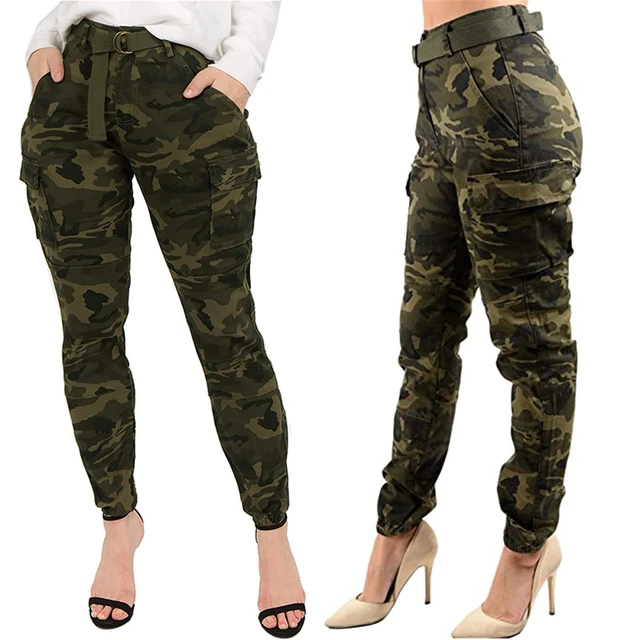 40@ Women's High Waist Slim Fit Jogger Cargo Camouflage Pants For With  Matching Belt Trousers Pants