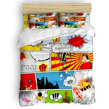 

Home Comforter Bedding Set Anime Explosion Comics Retro Style Bedding Set 4 Pcs Duvet Cover Bedding Set Luxury