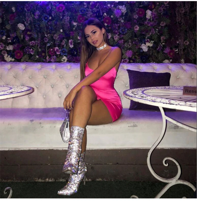 satin lace up Neon Dress Sexy Velvet Slash Neck Love Print Side Split Mini Dress Summer Women Slim Dresses Female Party