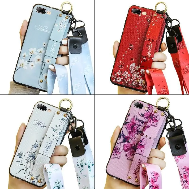 

For Samsung Note 10 Note 9 Note 8 S8 S9 Elegant Flower Phone Holder Case Soft TPU Neck Wrist Lanyard For Samsung A10 A30 M10