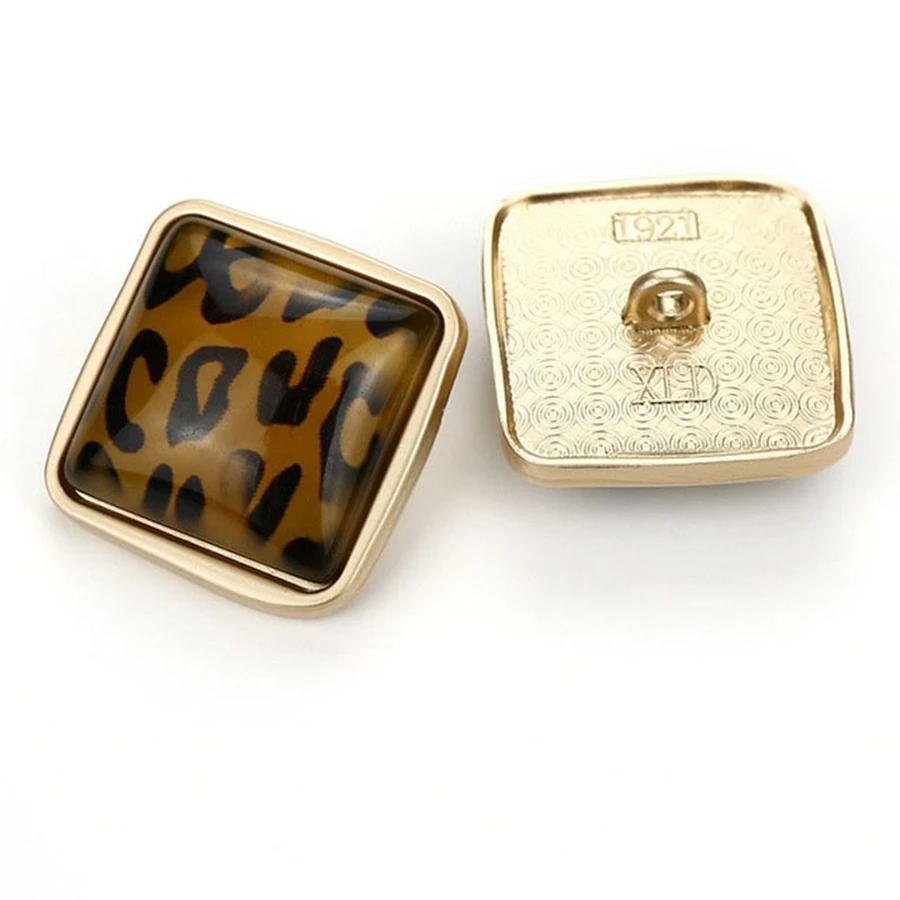

5pcs Rhinestones Decorative Square Buttons Metal Sewing on Button for Overcoat Resin Alloy Leopard Round Buckle
