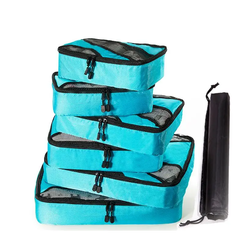 Сумка для багажа нейлоновая/Женская/Большая/Дамская/Большая/водонепроницаемая/Дорожная сумка органайзер наборы для упаковки кубик Органайзер сумка для путешествий - Цвет: BLUE 6 SET