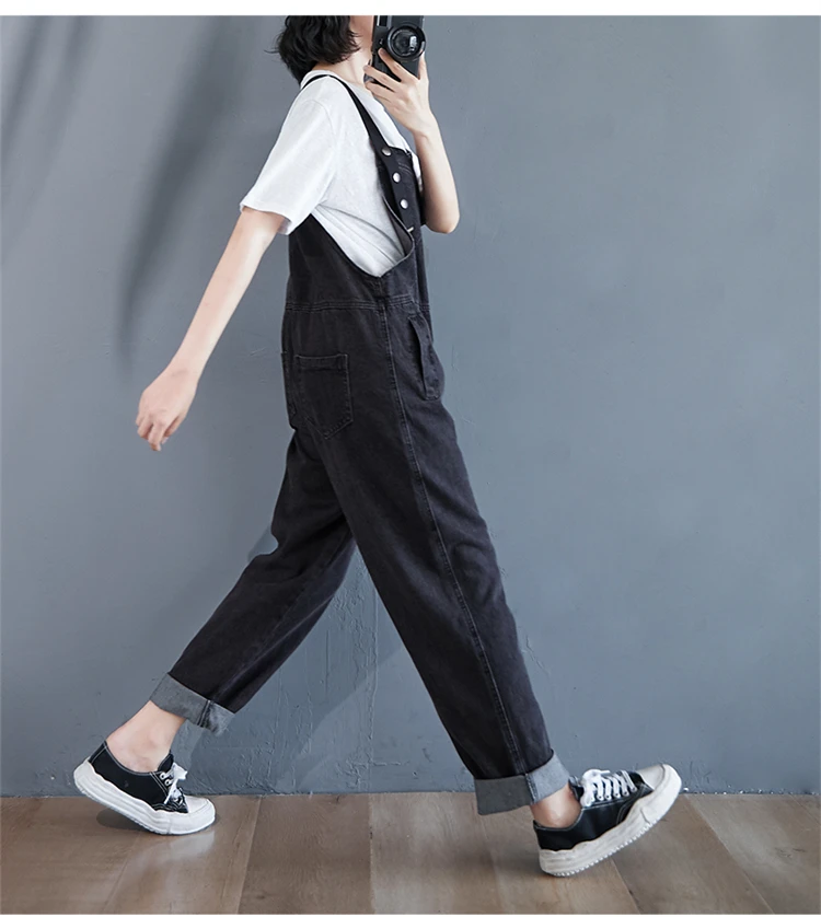 Vintage Black Denim Jumpsuit Women Casual Streetwear Loose Wide Leg Jeans Overalls Female Autumn Straps Pants Plus Size Trousers old navy jeans