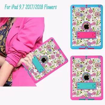 

Flower color Bracket silicon PC Smart Cover Case for Apple iPad 2017 2018 A1822 A1823 A1893 A1954 Shockproof Bumper