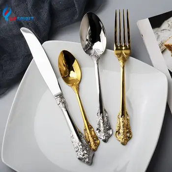

Upspirit 4/16Pcs Palace Style Dinnerware Set Stainless Steel Spoon Fork Knife Coffee Scoop Cutlery Kit Dining Tools Tableware