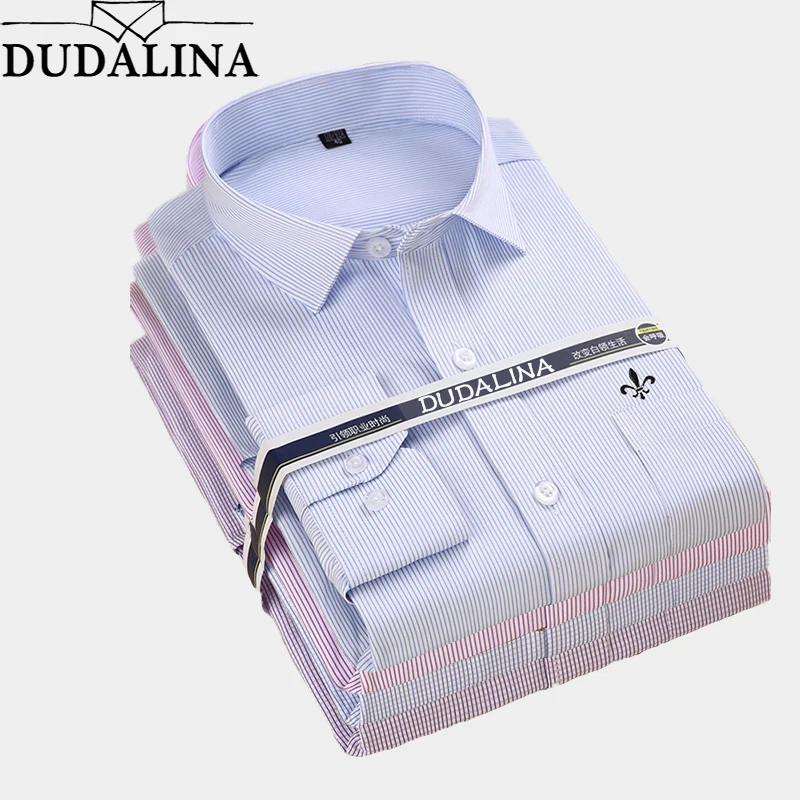 Dudalina плюс размер 9XL вышивка мода Blusa Camisa Social клетчатые мужские рубашки с длинным рукавом Slim Fit рубашка мужская одежда мужская полоса