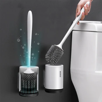 

Silicone Toilet Brush Soft Bristle Wall-mounted Bathroom Toilet Brush Holder Set Clean Tool Durable ThermoPlastic Rubber