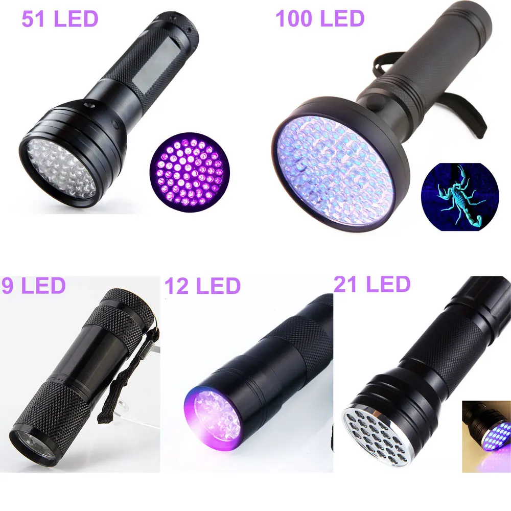 9-100 LED UV Flashlight Ultraviolet Blacklight LED UV Light Lamp Outdoor Waterproof Aluminum Torch Detector for Dog Urine Stains usb ultraviolet table lamp led clip desk uv lights mini gel curing light nail dryer for diy nail art for cash medical detector