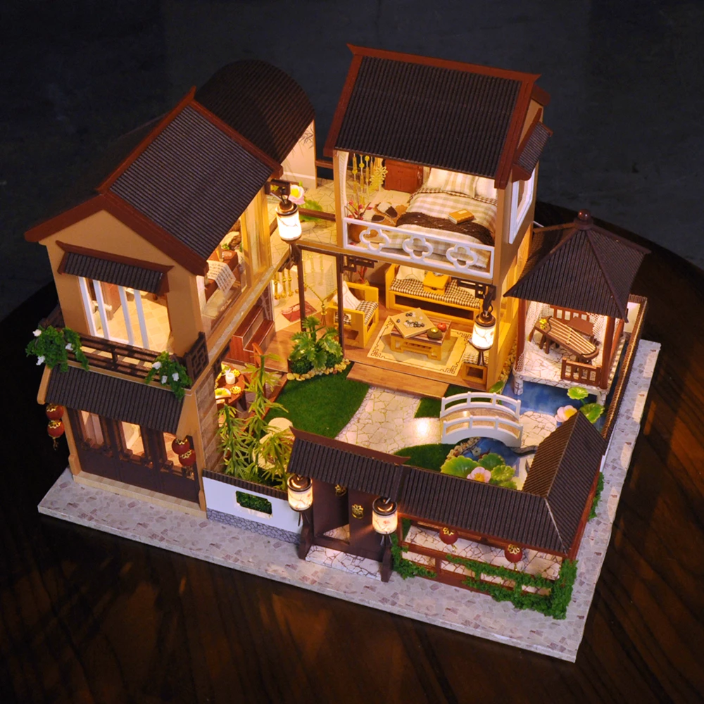 Kids Toys Diy Dollhouse Assemble Wooden Miniatures Doll House Furniture Miniature Dollhouse Puzzle Educational Toys For Children