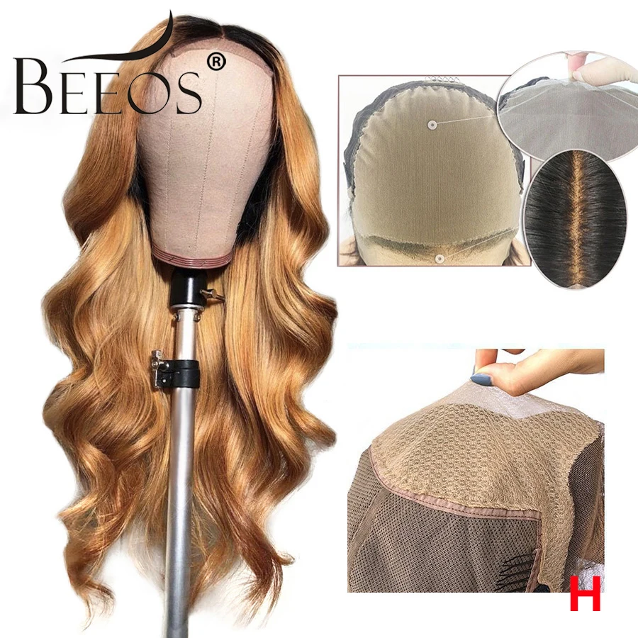 Beeos 1B/27 Ombre цвет глубокий пробор кружева передние человеческие волосы парики 150% с волосами младенца 13*6 бразильский Remy поддельные головы крышка кружева парик