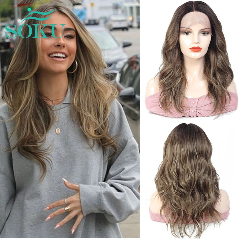 Best Offers Wig Lace-Wigs Synthetic-Wave SOKU Hairline Brown Heat-Resistant Ombre Black-Women  mlKE55Qod