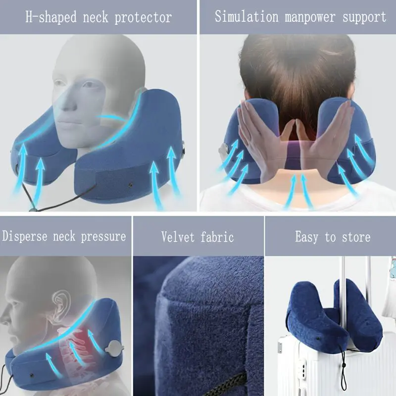 H Shape Quick Inflatable Travel Pillow Folding Lightweight nap Neck Pillow Car Seat Office Airplane Sleeping Cushion Pillow