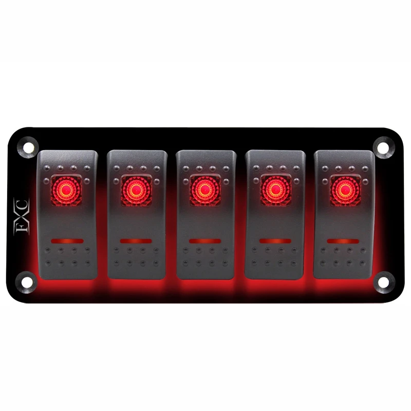 

Top-12V-24V 5 Gang red Rocker Switch Panel Circuit Breaker Boat Marine Waterproof