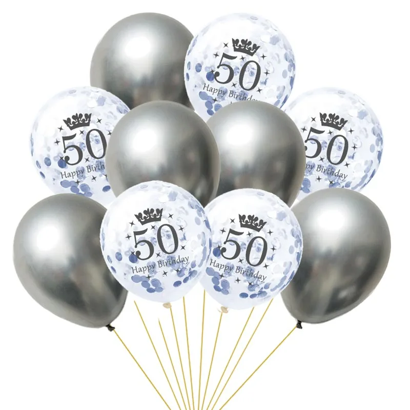 18th 21st 30th 40th 50th 60th День рождения воздушный шар "Конфетти" цвет серебристый, золотой латекс Globos 18 30 40 50 60 первого дня рождения Декор шарики - Цвет: silver birthday 50