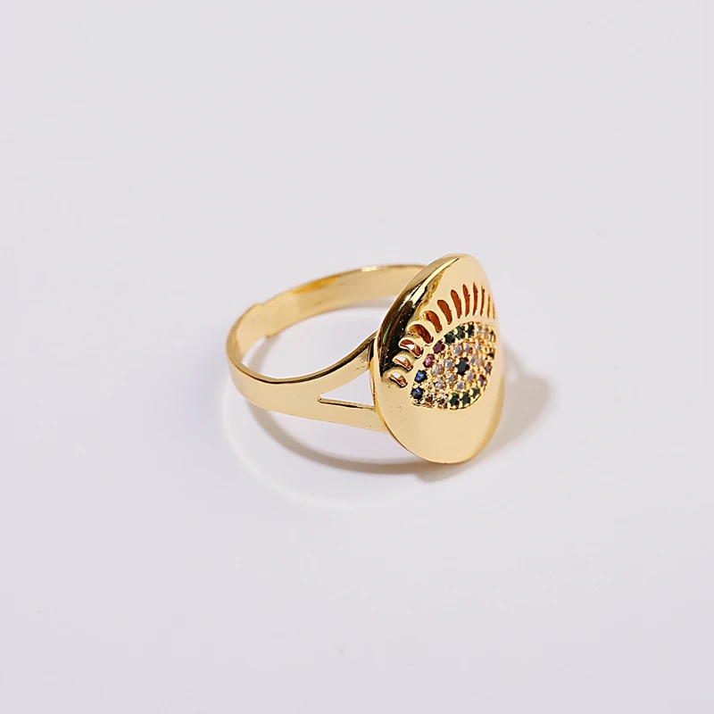 Trendy Gold Adjustable Rings Women's Micro-Inlaid Zircon Evil Eye Engagement Ring Party Gift Charm Jewelry