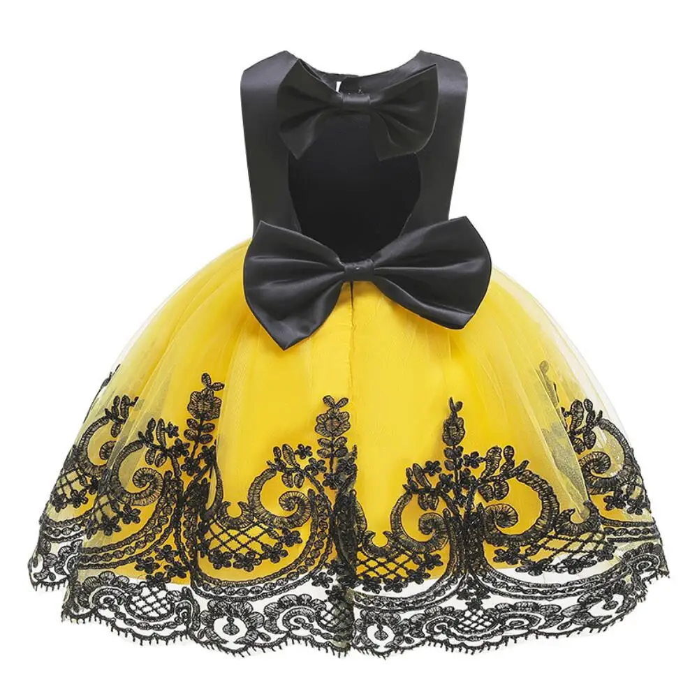 Платье для маленьких девочек; вечерние платья с большим бантом для маленьких девочек; одежда для первого дня рождения; одежда для крещения; платья для крещения с открытой спиной - Цвет: yellow