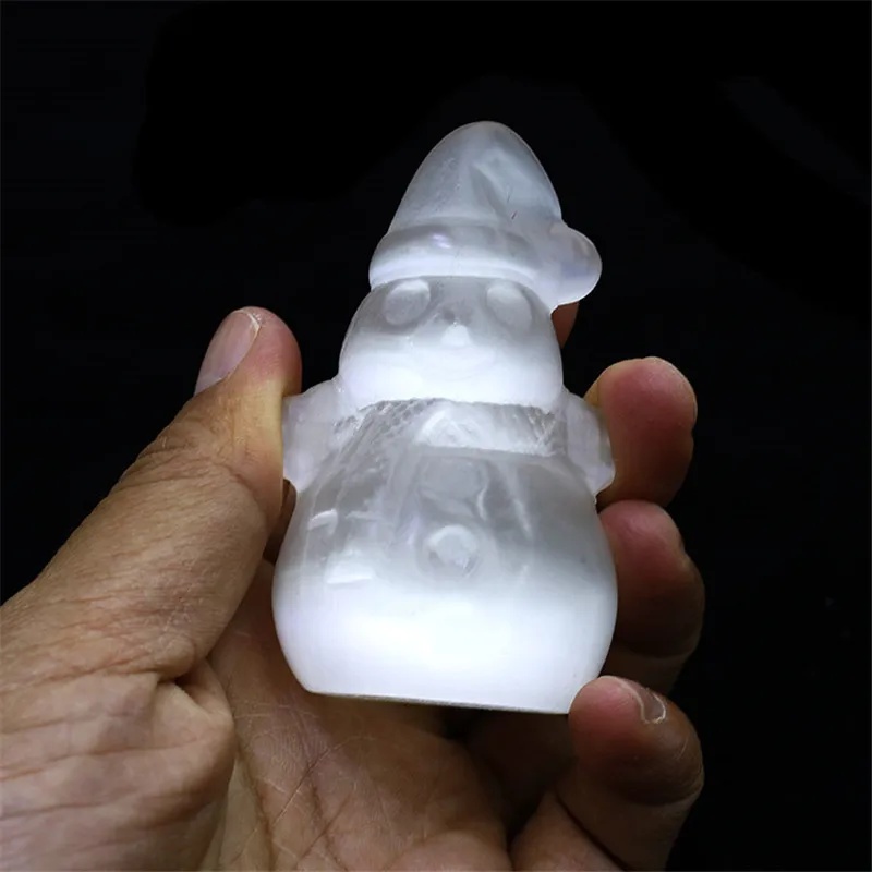 

1 Pcs hand carved cartificial cate eye stone snowman for home docor