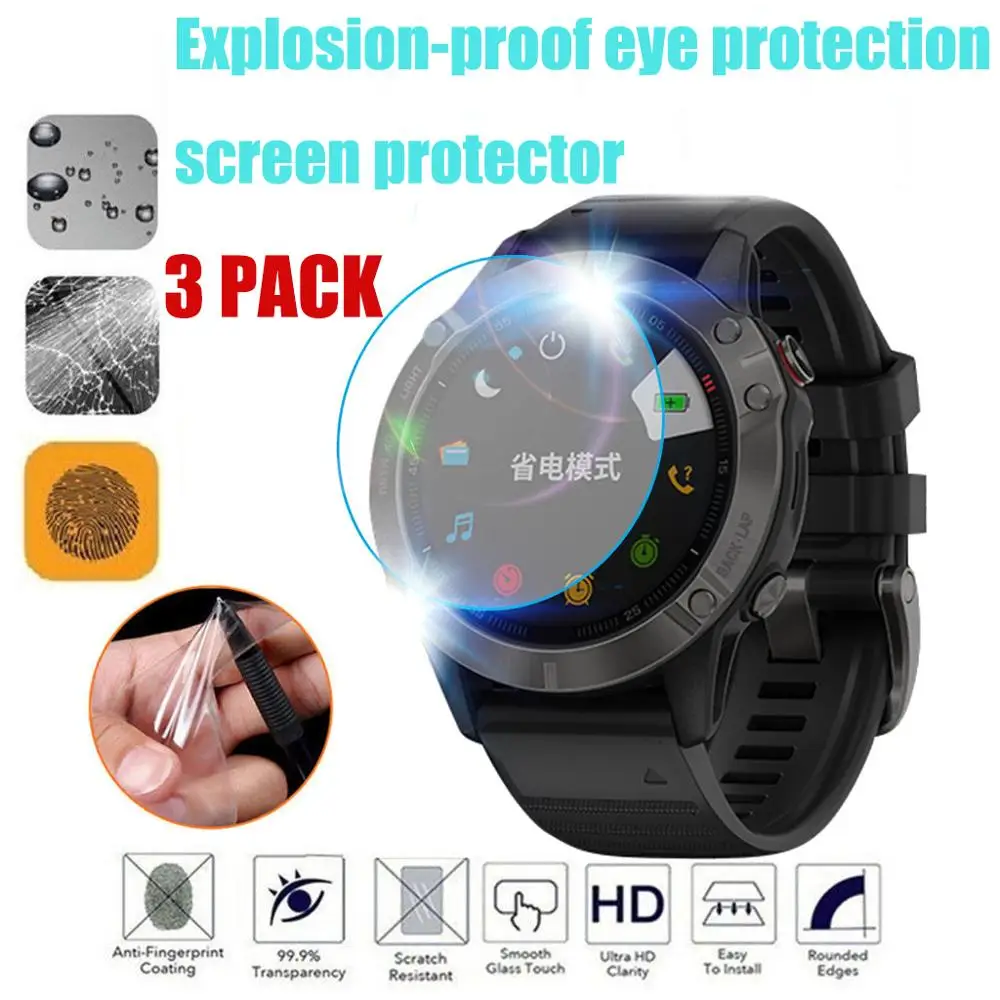 Película protetora de vidro, película hd transparente para absorção, não é temperado, película protetora para relógio garmin fenix 6 6x 5 protetor