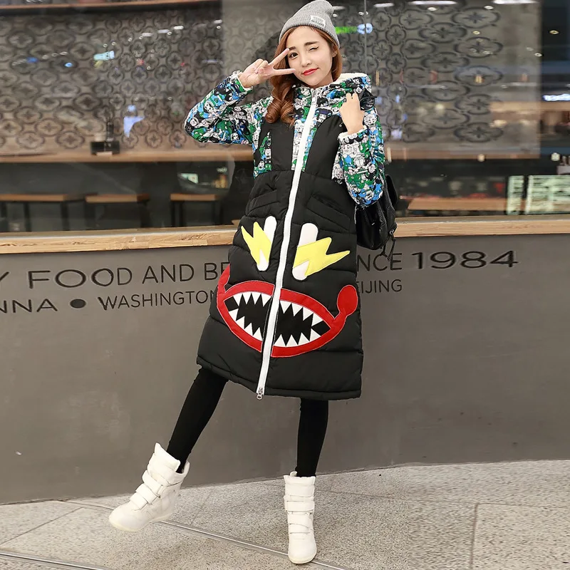 

2019 Photo Shoot Winter WOMEN'S Dress over-the-Knee Long Coat Fashion And Personality Joint Hooded Cotton-padded Jacket Cotton-p