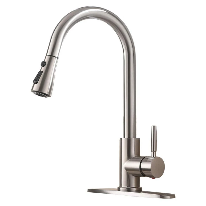  Single Handle High Arc Pull Out Brushed Nickel Kitchen Faucet Stainless Steel Sink Faucets with Pul - 4000347187303