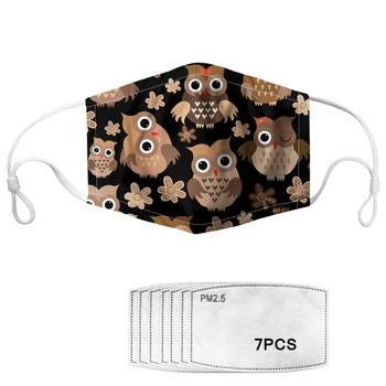 

Cute Cartoon Owl Pattern Women Kids Girl Face Mask Non-disposable Mouth Mask with 7Pcs Filter Anti-dust Mask Activated Carbon