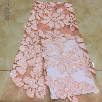 

(5yards/lot ) 2020 New High quality emerald pink Velvet African tulle lace French net lace fabric with Sequins for party dress