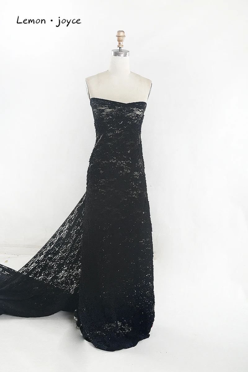 5 ярдов* 130 см Франция Черная кружевная ткань для вечернего платья или свадебного платья в для женщин
