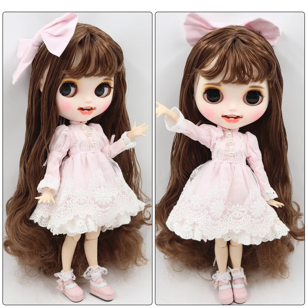 Ani - Premium Custom Neo Blythe Manika na may Kayumangging Buhok, Puting Balat at Matte na Nakangiting Mukha 1