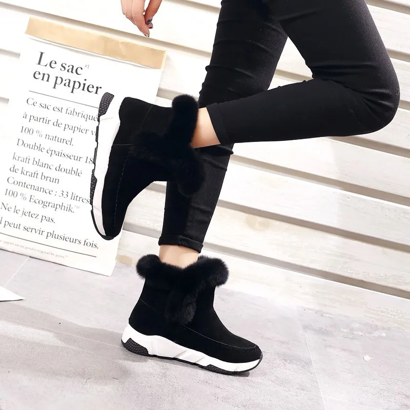 Boots Women Winter Flock British Style Ankle Snow Boot Faux Fur Casual Warm Plush Shoes Womens Rubber Slip-On Wedges Fashion