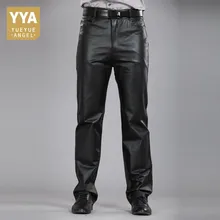 Повседневные брюки мужские кожаные настоящие зимние уличные корейские брюки с подкладкой
