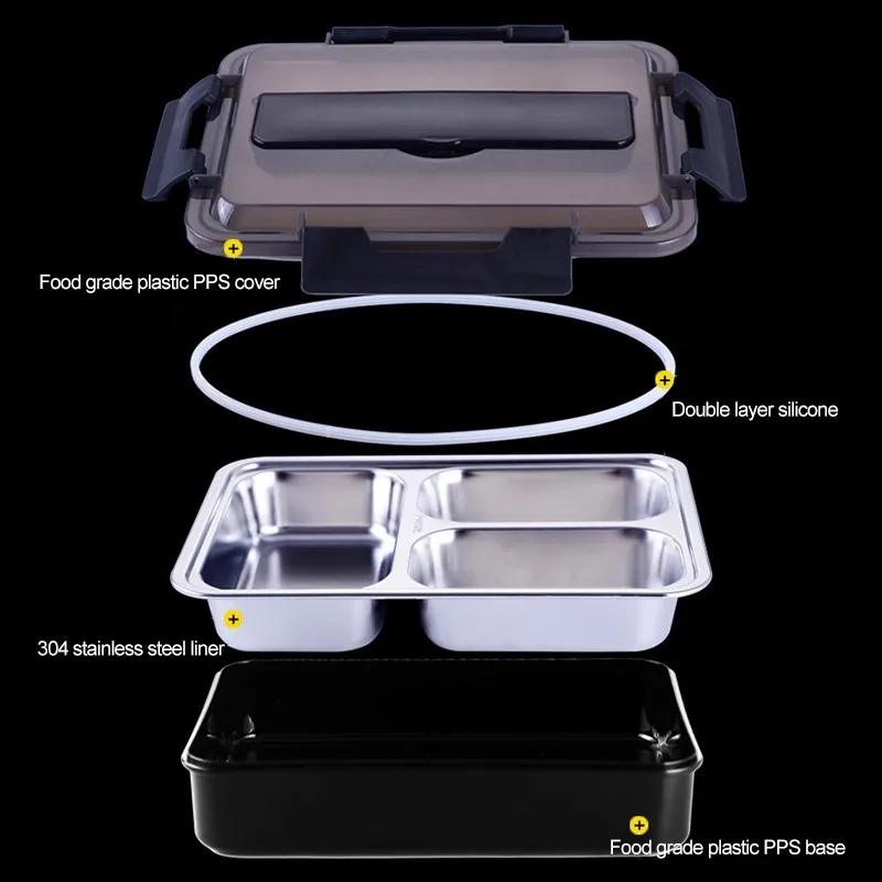 304 изолированный Ланч-бокс из нержавеющей стали с отделениями Бенто-бокс Герметичный пищевой контейнер большой емкости Ланчбокс