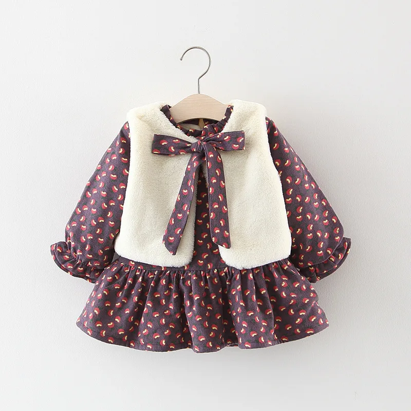 Детское платье осень зима с длинным рукавом + жилетка для малышей праздничное