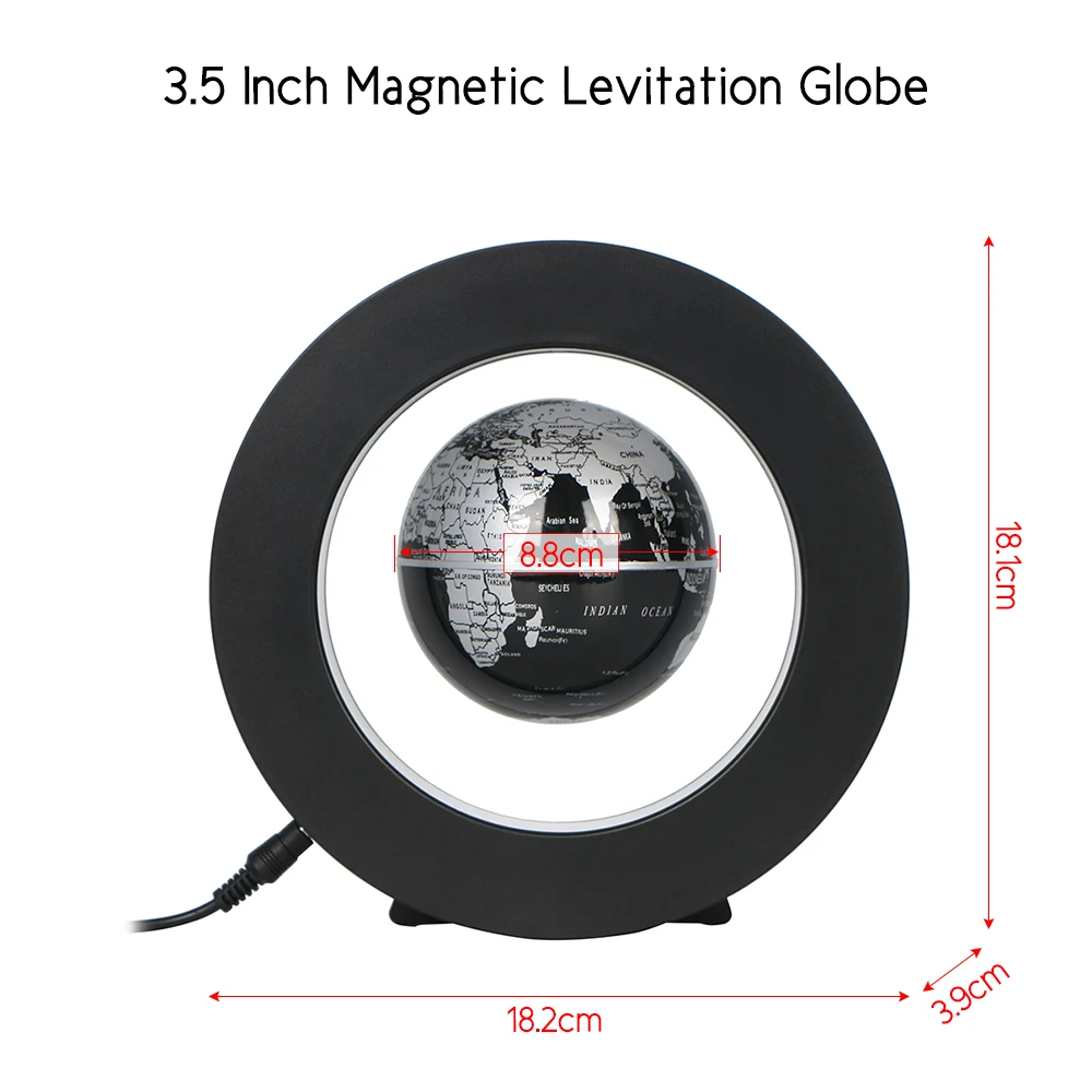 

3.5 Inch Magnetic Levitation Floating Globe World Map Tellurion Anti Gravity with LED Light Round Shape Base Great Gift for Kids