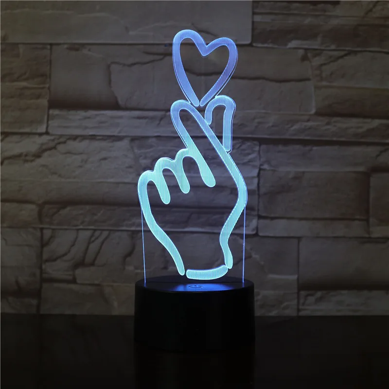 Креативный 3D ночник с сердечком, светодиодный USB сенсорный кнопочный Настольный светильник, 7 цветов, меняющий светодиодный светильник, домашний декор, подарок на день Святого Валентина