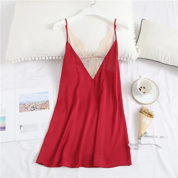 

Lace Sexy Lingerie Spagetti Strap Pijamas Women Backless Deep V-neck Patchwork Pijama Mujer Female Summer Fashion Pyjamas Women