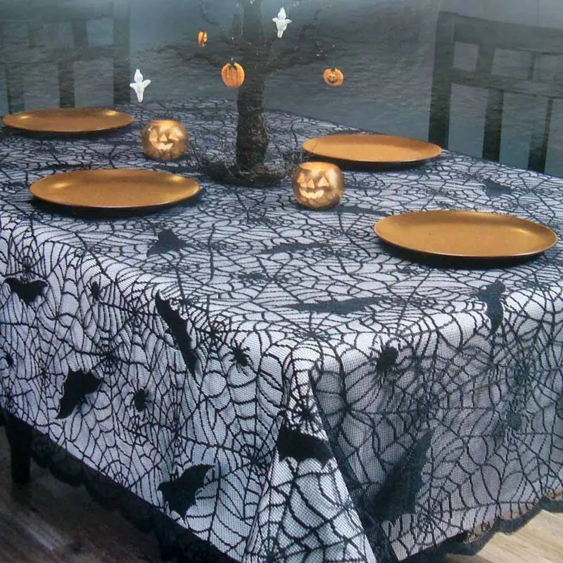 1 Pcs Halloween Decoration Lace Knitted Spider Web Tablecloth Table Runner Table Flag Fireplace Mantle Home Kitchen Party Supply
