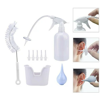 

10pcs Hearing Loss Proof Portable Brush Ear Washing Kit Cleaning Disposable Tips Hose Spray Bottle Bulb Aspirator Travel Salon