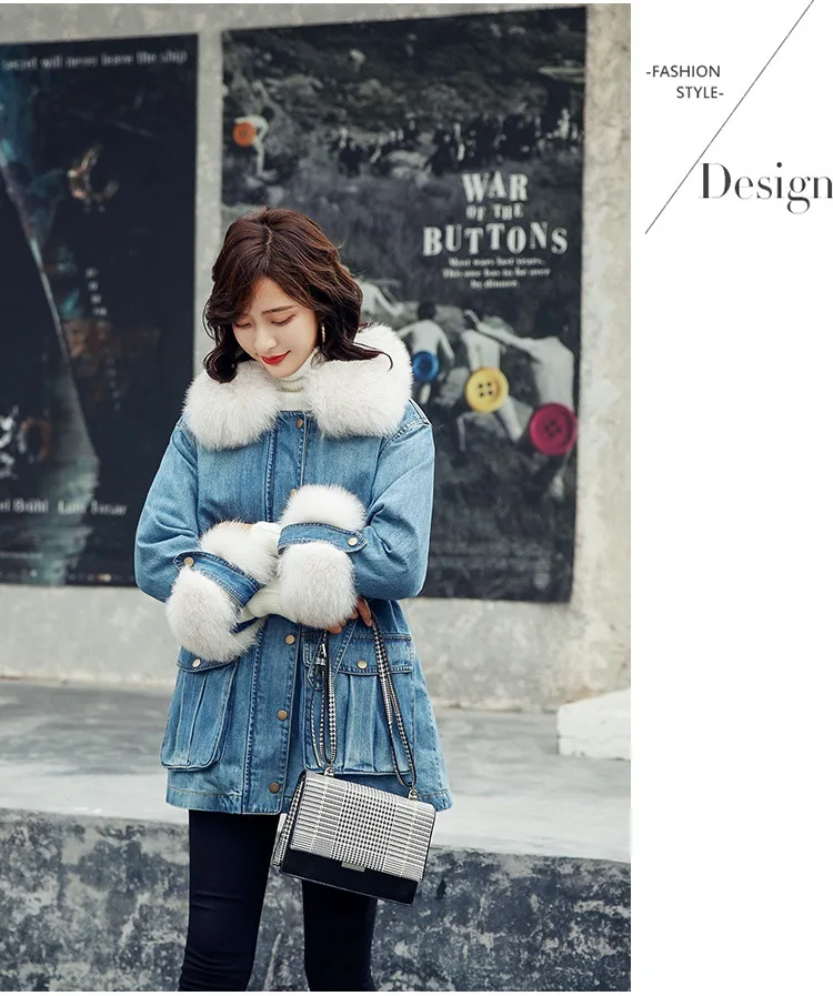 Winter New Style Korean-style Deconstructable Slim Fit Slimming Fox Fur Cowboy Mid-length Women's Dual Purpose down Jacket
